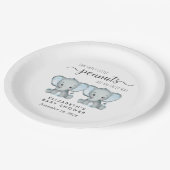 Leuke Olifant Twin Boys Baby shower Papieren Bordje (Gekanteld)