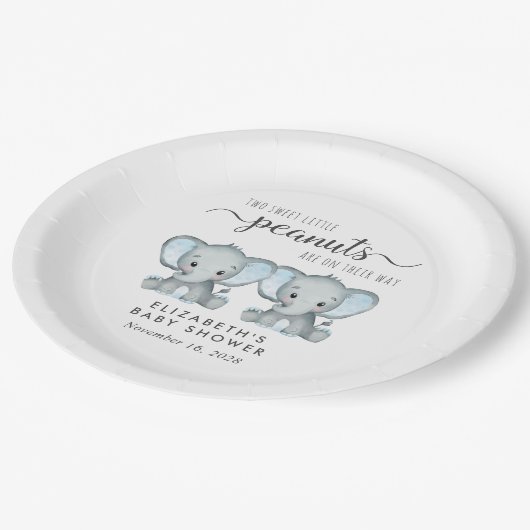 Leuke Olifant Twin Boys Baby shower Papieren Bordje (Gekanteld)