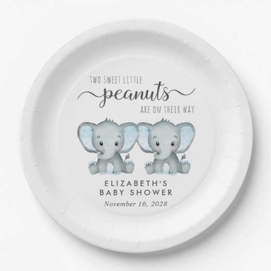 Leuke Olifant Twin Boys Baby shower Papieren Bordje (Voorkant)