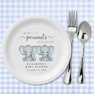 Leuke Olifant Twin Boys Baby shower Papieren Bordje