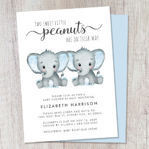 Leuke Olifant Twin Boys Baby shower per post Kaart