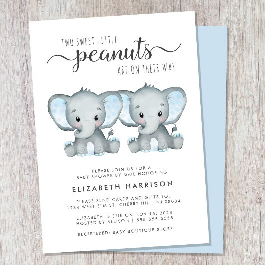 Leuke Olifant Twin Boys Baby shower per post Kaart