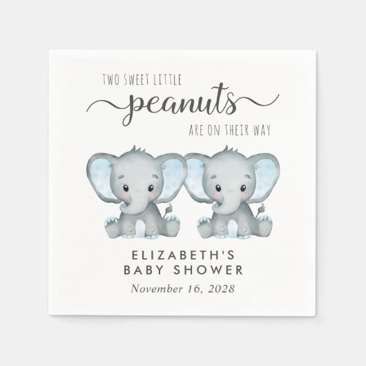 Leuke Olifant Twin Boys Baby shower Servet (Voorkant)