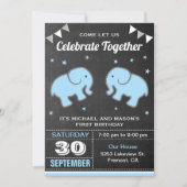 Leuke Olifant Twin Boys Verjaardagsfeestuitnodigin Kaart (Voorkant)