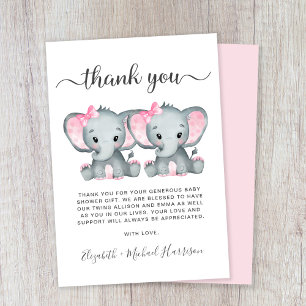 Leuke Olifant Twin Meisjes Baby shower Bedankkaart