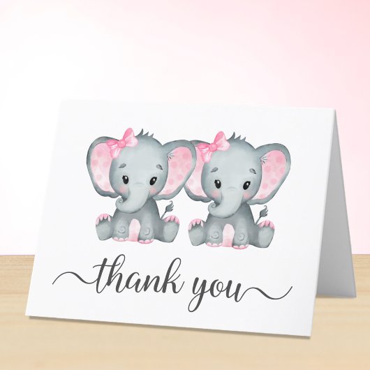 Leuke Olifant Twin Meisjes Baby shower Bedankkaart
