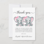 Leuke Olifant Twin Meisjes Baby shower Bedankkaart (Voorkant)