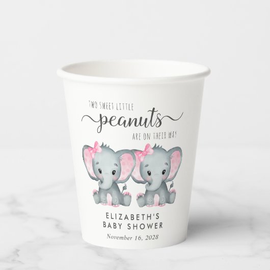 Leuke Olifant Twin Meisjes Baby shower Papieren Bekers (Voorkant)