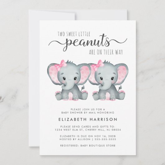 Leuke Olifant Twin Meisjes Baby shower per Mail Kaart (Voorkant)
