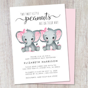Leuke Olifant Twin Meisjes Baby shower per Mail Kaart