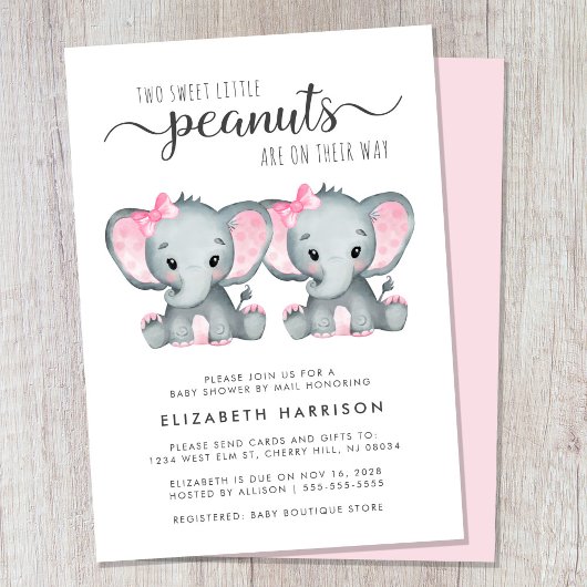 Leuke Olifant Twin Meisjes Baby shower per Mail Kaart
