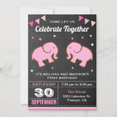 Leuke Olifant Twin Meisjes Verjaardag Party Uitnod Kaart (Voorkant)