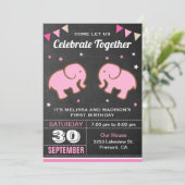 Leuke Olifant Twin Meisjes Verjaardag Party Uitnod Kaart (Staand voorkant)