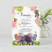 Leuke Olifant Twins Baby shower 2 Peanuts in a Pod Kaart (Staand voorkant)