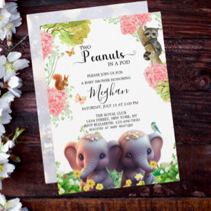 Leuke Olifant Twins Baby shower 2 Peanuts in a Pod Kaart
