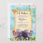 Leuke Olifant Twins Baby shower Blauwe Bloem Kaart (Voorkant)
