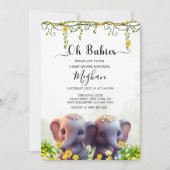 Leuke Olifant Twins Baby shower Bloemen Groen Kaart (Voorkant)