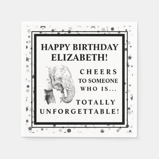 Leuke olifant verjaardagsfeestje servetten (Voorkant)