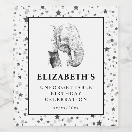 Leuke Olifant Verjaardagsfeestje Wijnfles Label Wijn Etiket (Enkel label)