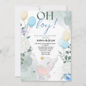 Leuke olifant Waterverf ballon baby shower jongen Kaart (Voorkant)