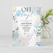 Leuke olifant Waterverf ballon baby shower jongen Kaart (Staand voorkant)