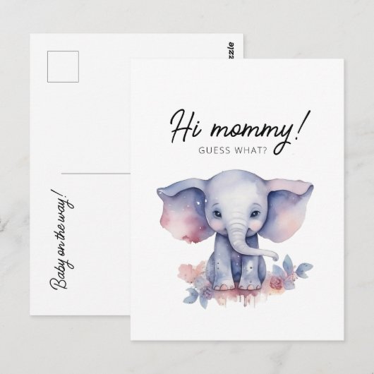 Leuke olifant waterverf zwangerschapsaankondiging briefkaart (Voorkant / Achterkant)