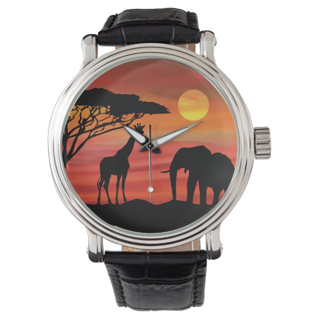 Leuke Olifanten en Giraffe in de Serengeti Horloge (Voorkant)