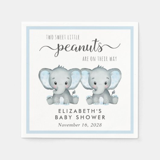Leuke Olifanten Twin Boys Baby shower Servet (Voorkant)