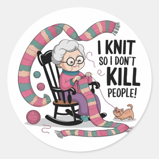 Leuke oma breien ontwerp ronde sticker (Voorkant)
