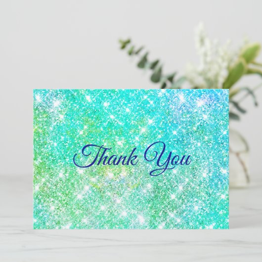 Leuke ombre groene nepschitter bedankkaart (Staand voorkant)