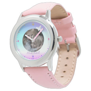 Leuke Ombre Rainbow Kleur Gradiënt Fotosjabloon Horloge