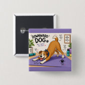 Leuke omlaag-hond ontwerp vierkante button 5,1 cm (Voorkant /achterkant)