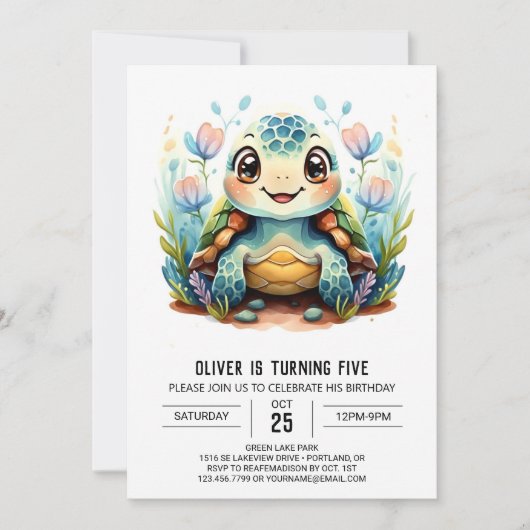 Leuke Onderwater Boho Turtle Boy Verjaardag Kaart (Voorkant)