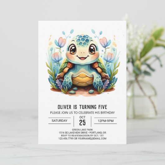 Leuke Onderwater Boho Turtle Boy Verjaardag Kaart (Staand voorkant)