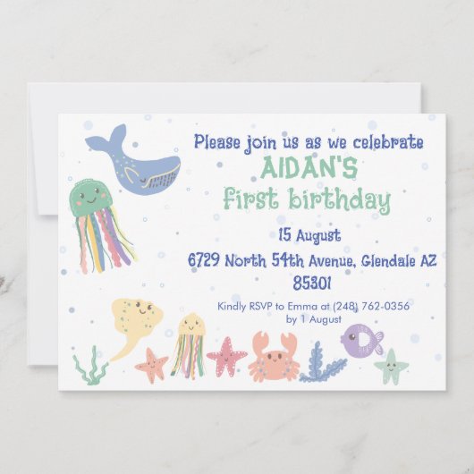 Leuke onderwater wereld eerste verjaardag kaart (Voorkant)