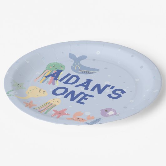 Leuke onderwater wereld eerste verjaardag papieren bordje (Gekanteld)
