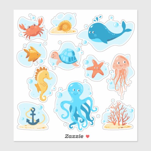 Leuke onderwaterwereld. Leven op zee Sticker (Vel)