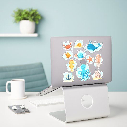 Leuke onderwaterwereld. Leven op zee Sticker (Laptop op bureau)