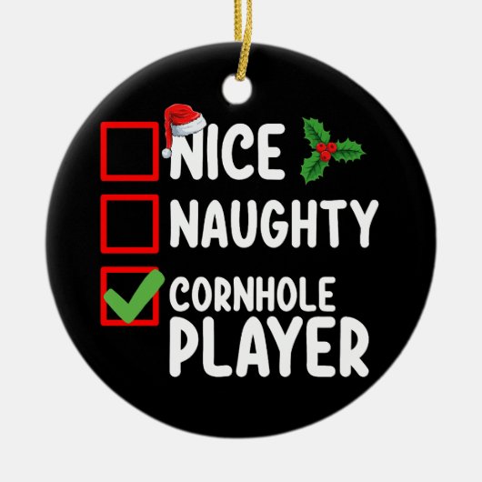Leuke Ondeugende Cornhole Speler Kerstlijst Keramisch Ornament (Voorkant)