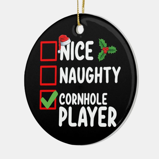 Leuke Ondeugende Cornhole Speler Kerstlijst Keramisch Ornament (Links)