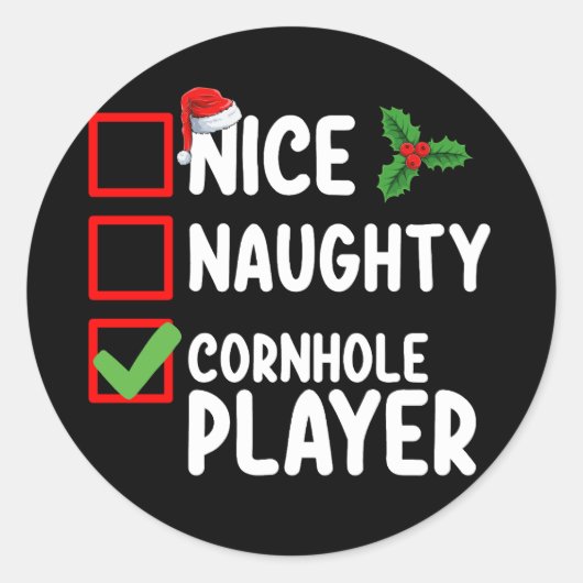 Leuke Ondeugende Cornhole Speler Kerstlijst Ronde Sticker (Voorkant)