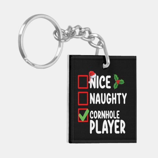 Leuke Ondeugende Cornhole Speler Kerstlijst Sleutelhanger (Voorkant Links)