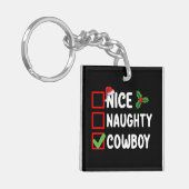 Leuke ondeugende cowboy kerstlijst vakantie sleutelhanger (Voorkant Links)