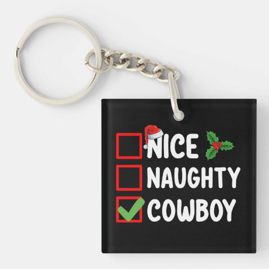 Leuke ondeugende cowboy kerstlijst vakantie sleutelhanger (Voorkant)
