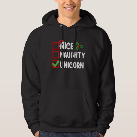 Leuke Ondeugende Eenhoorn Kerstlijst Vakantie Hoodie (Voorkant)