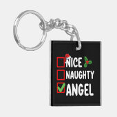 Leuke ondeugende engel kerstlijst vakantie familie sleutelhanger (Voorkant Links)