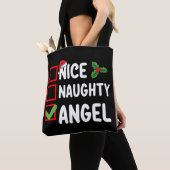Leuke ondeugende engel kerstlijst vakantie familie tote bag (Dichtbij)
