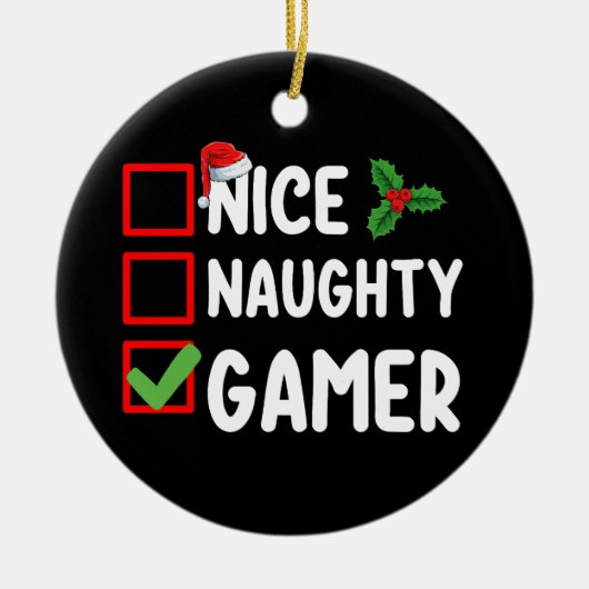 Leuke Ondeugende Gamer Kerstlijst Gaming Santa Keramisch Ornament (Voorkant)