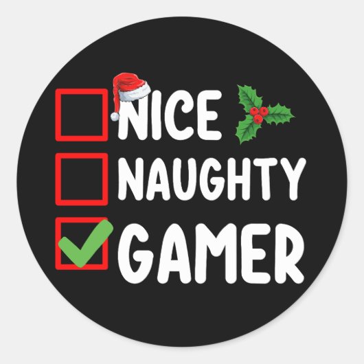Leuke Ondeugende Gamer Kerstlijst Gaming Santa Ronde Sticker (Voorkant)
