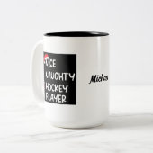 Leuke Ondeugende Hockey Speler Grappige Kerstmis Tweekleurige Koffiemok (Voorkant links)